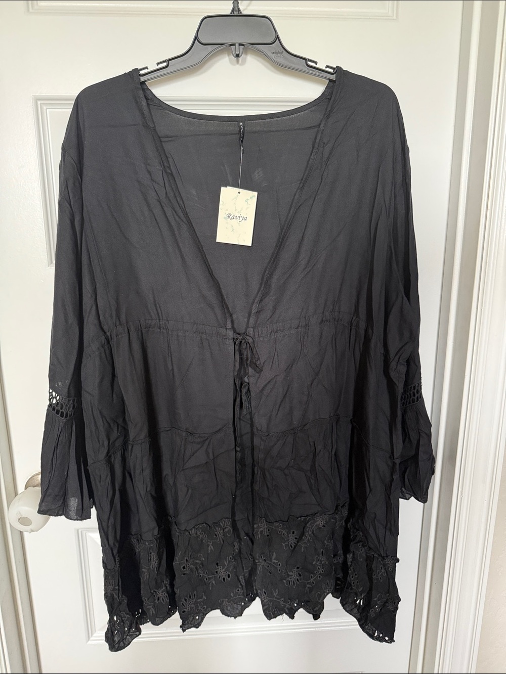 NWT Raviya Black Tiered Crochet-Trim Cover Up - Picture 4 of 8